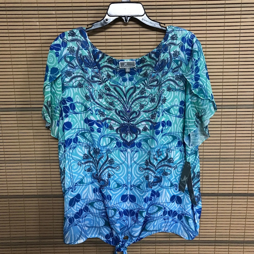 JM Collection Coastal Nouveu Blouse SIZE: XL